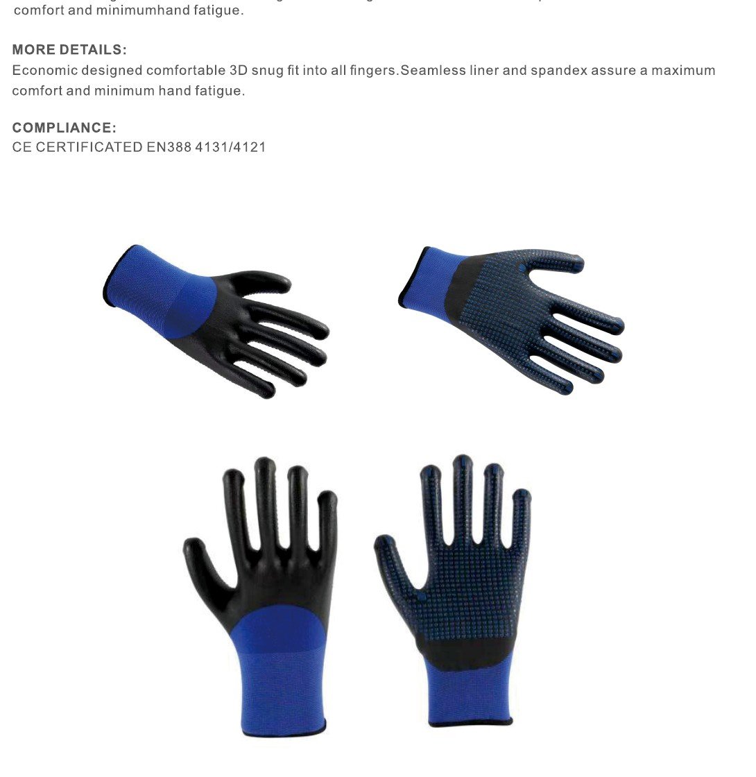 Three-quarter dipped micro-dot nitrile work gloves 15G or 18G