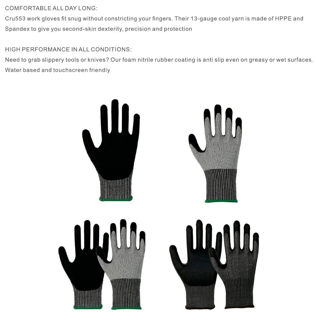 13-gauge cut-resistant work gloves with micro-foam nitrile palm