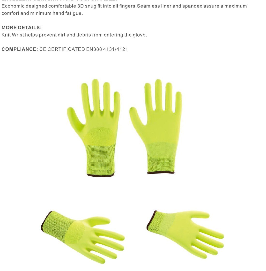 Hi-vis three-quarter coated nitrile work gloves 15G or 18G