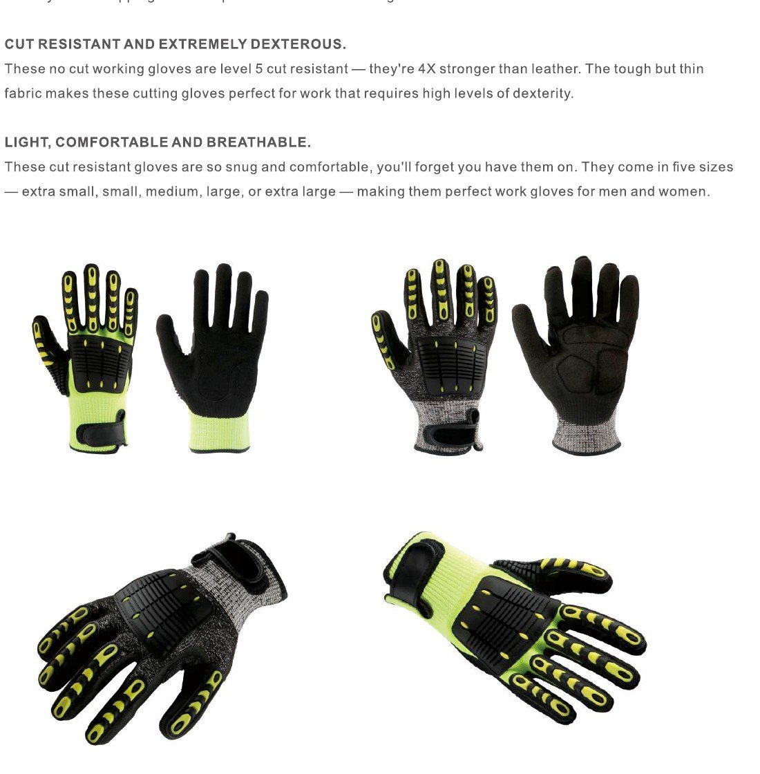 TPR impact and cut-resistant work gloves 15G or 18G